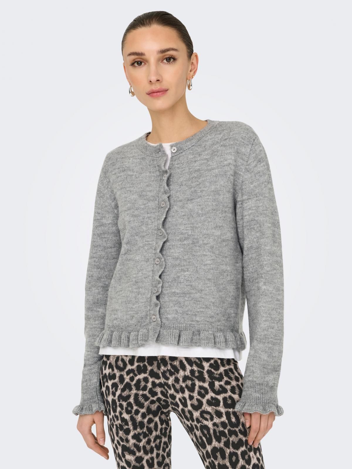 제이디와이 프릴 라운드넥 니트 카디건 15363485_2381 GREY / LIGHT GREY MELANGE - 상품 이미지