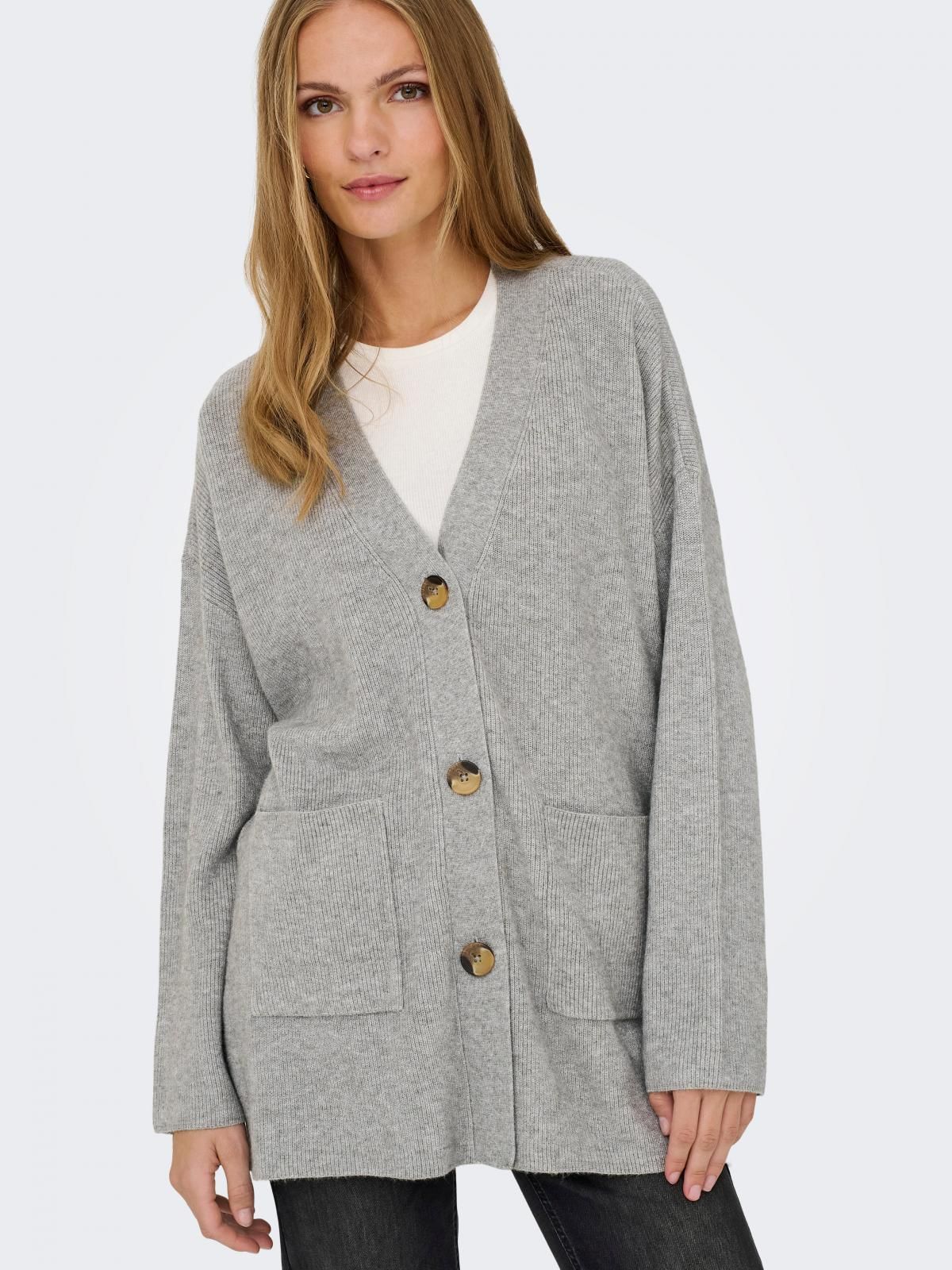 온리 라이트그레이 브이넥 니트 가디건 15351147_2382 GREY / MEDIUM GREY MELANGE - 상품 이미지