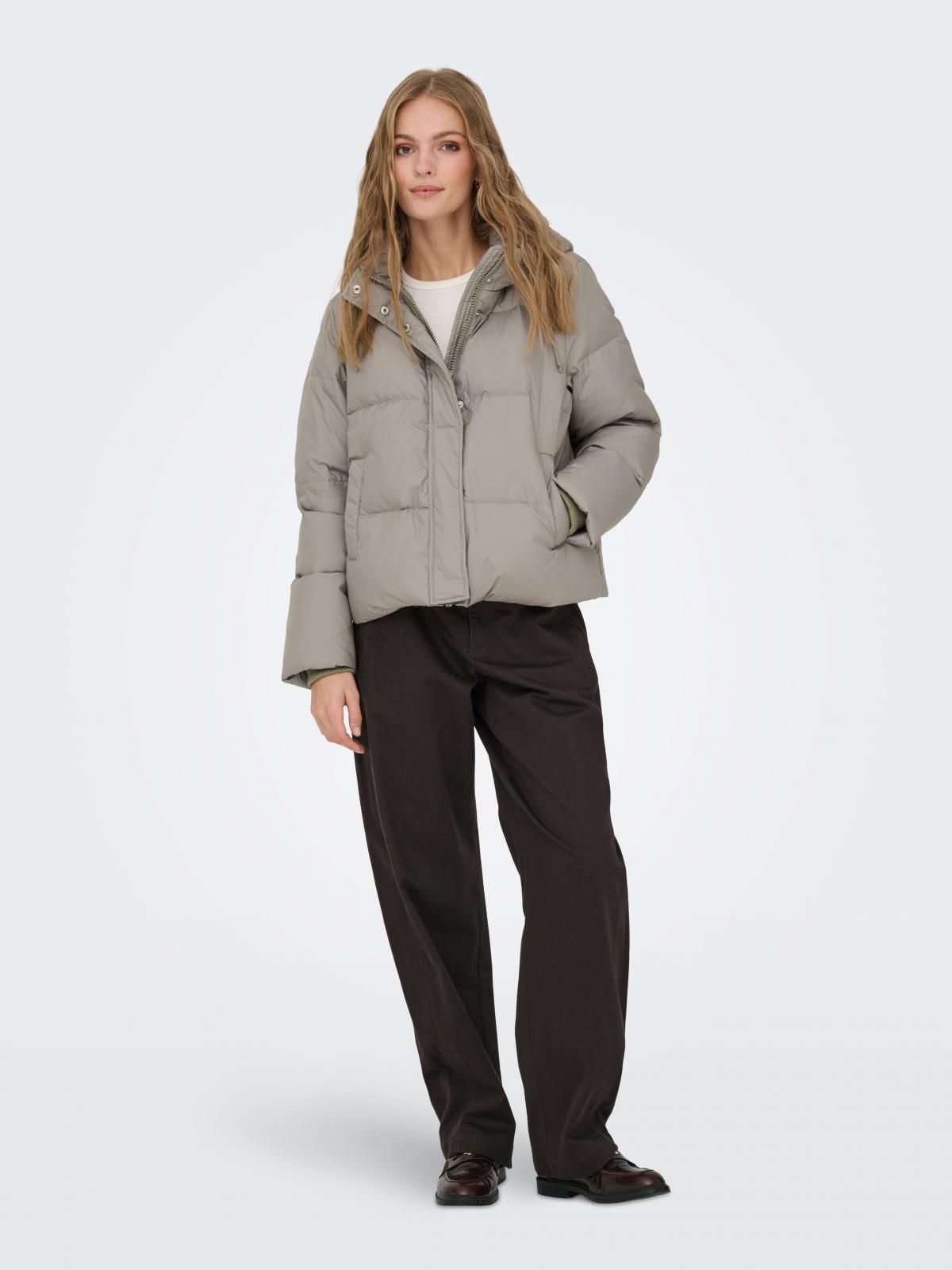 온리 테크니컬 숏 패딩 후드 다운 재킷 15316455_1641 GREY / VETIVER - 상세 이미지 5
