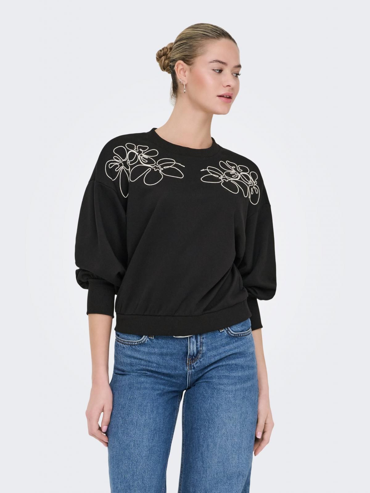 온리 테크니컬 플라워 디테일 블랙 맨투맨 15363824_2161_1249452 BLACK / BLACK - 상품 이미지