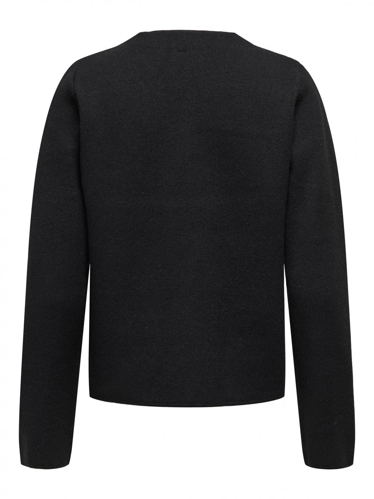 온리 베이직 라운드넥 플랫니트 버튼 카디건 15350578_2161 BLACK / BLACK - 상세 이미지 5
