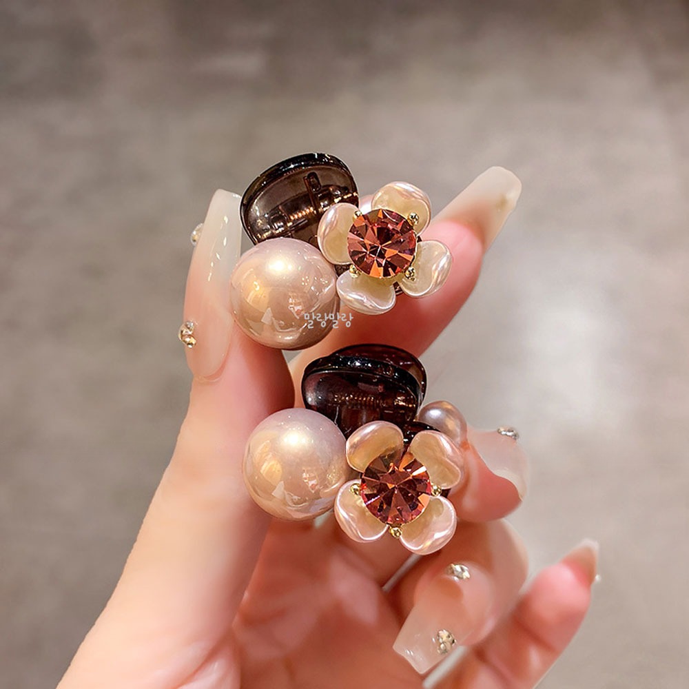 펄 진주 꽃 미니집게핀 큐빅 옆머리 사랑스러운 헤어핀 - 상품 이미지