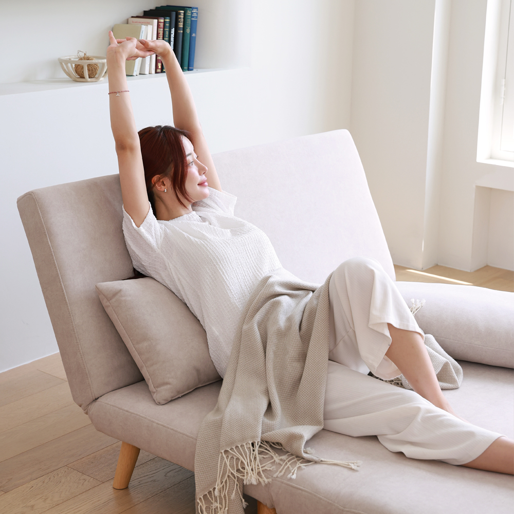 세인트블랑 벨라 갤럭시 패브릭 소파베드 간이 접이식 침대 sk 스툴미포함, 연그레이, 2인용