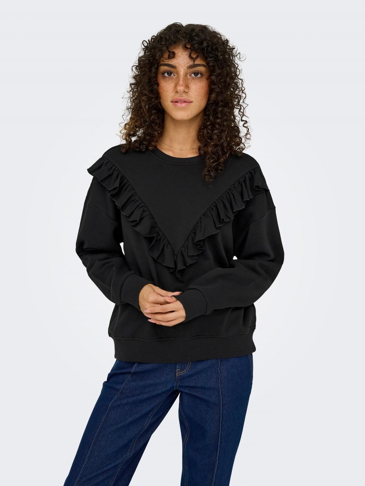 온리 프릴 라운드넥 레귤러핏 맨투맨 블랙 코튼 15355795_2161 BLACK / BLACK - 상세 이미지 2