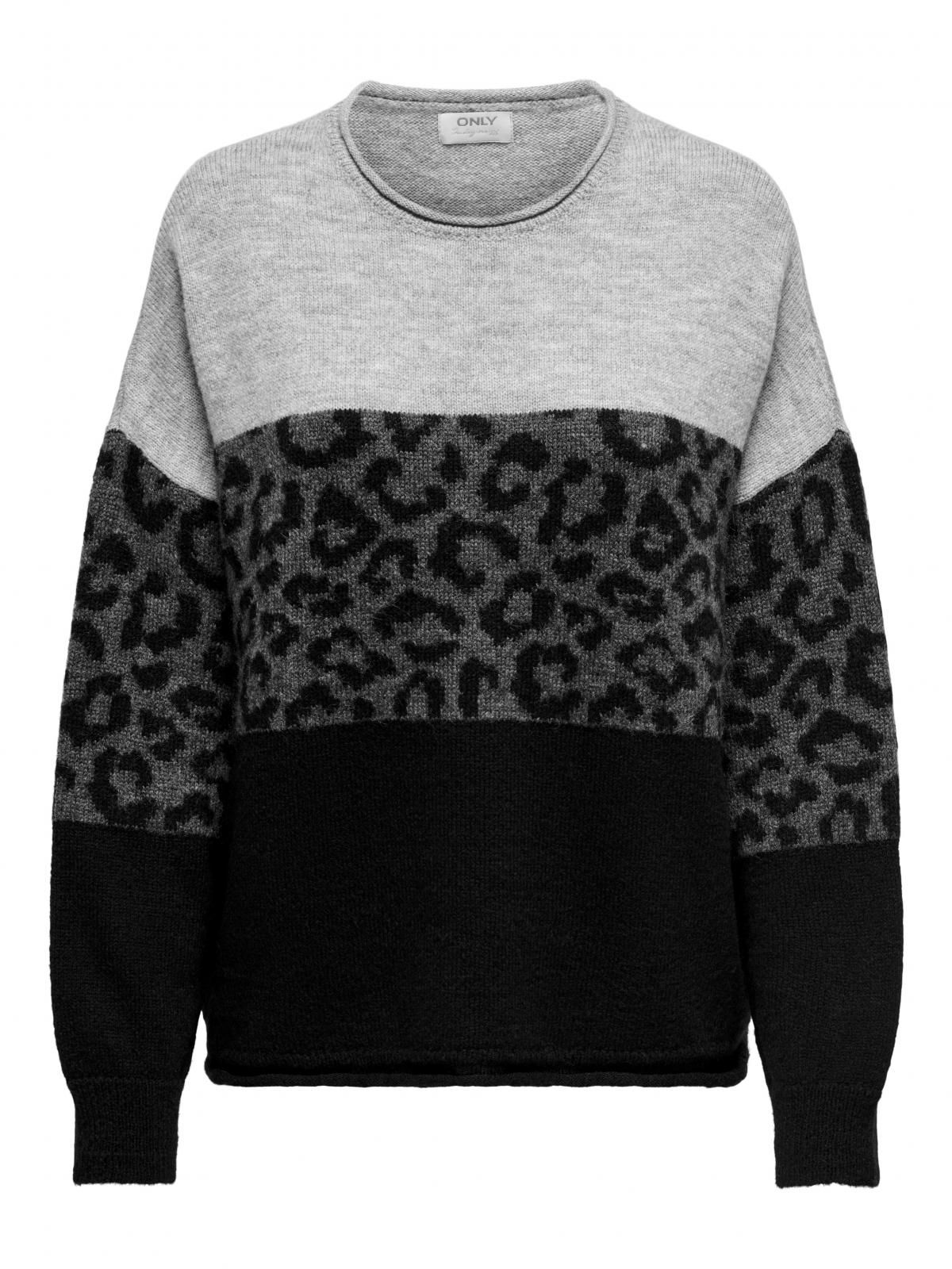 온리 애니멀 패턴 배색 라운드넥 니트 15294969_2381_1140194 GREY / LIGHT GREY MELANGE - 상세 이미지 4