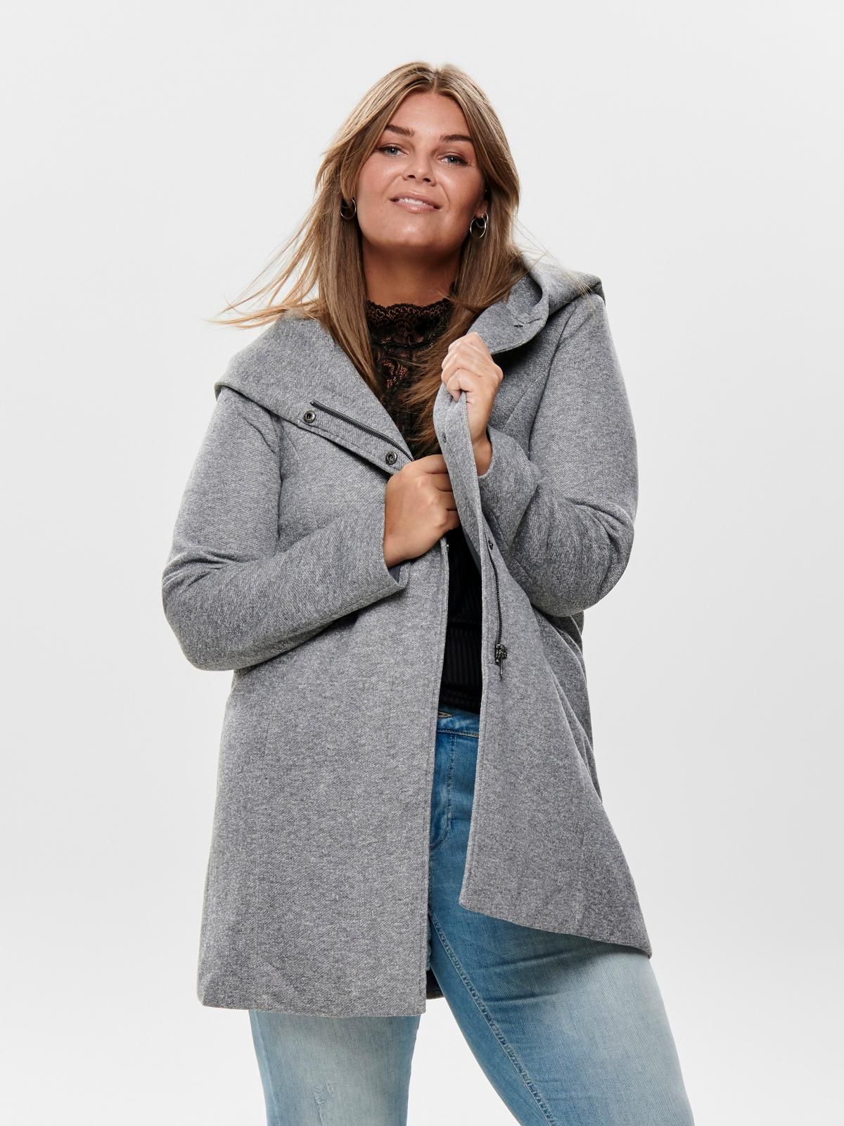 온리 빅사이즈 테크니컬 후드 롱 코트 15191768_2381 GREY / LIGHT GREY MELANGE - 상품 이미지