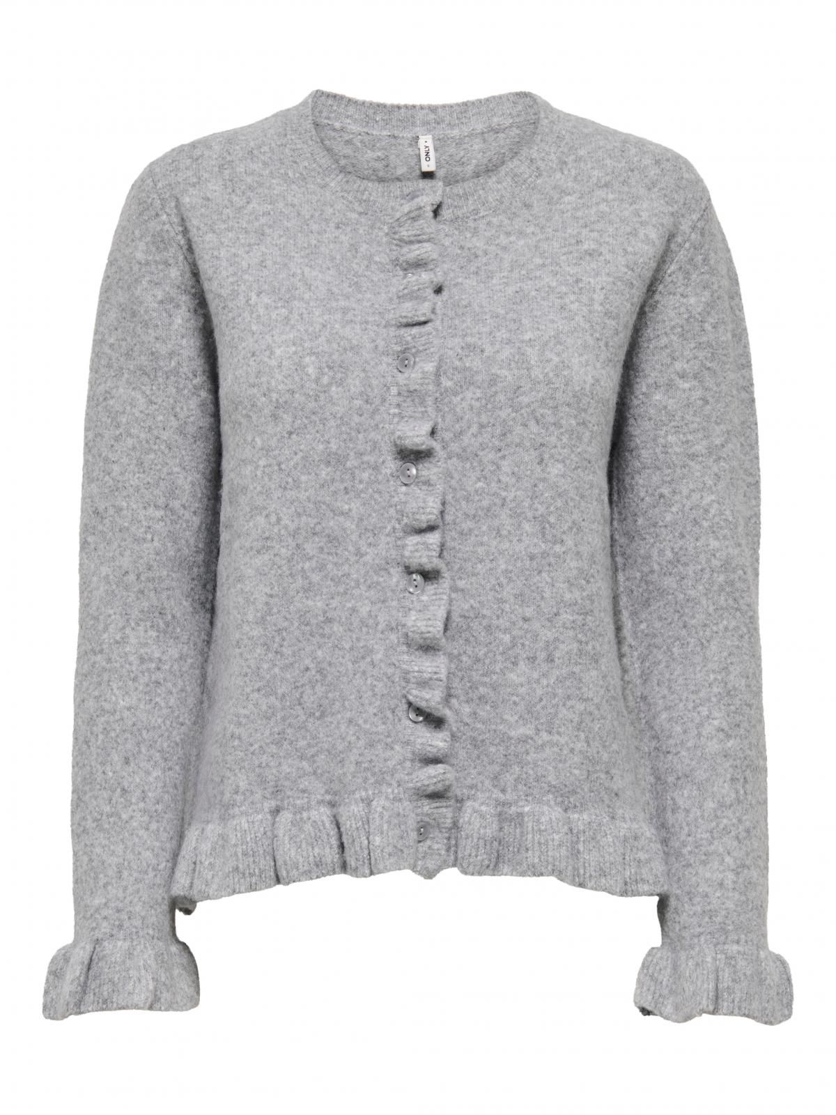 온리 플랫니트 라운드넥 프릴 카디건 15363415_2381_1235419 GREY / LIGHT GREY MELANGE - 상세 이미지 4