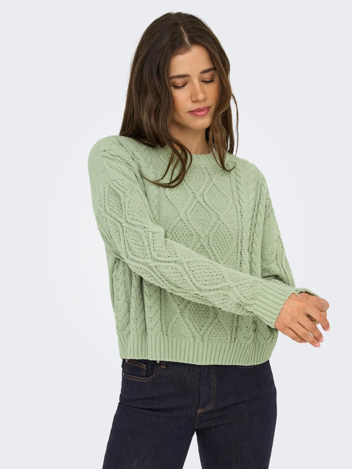 온리 케이블 니트 라운드넥 민트 레귤러핏 15351234_1661 GREY / DESERT SAGE 이미지 6