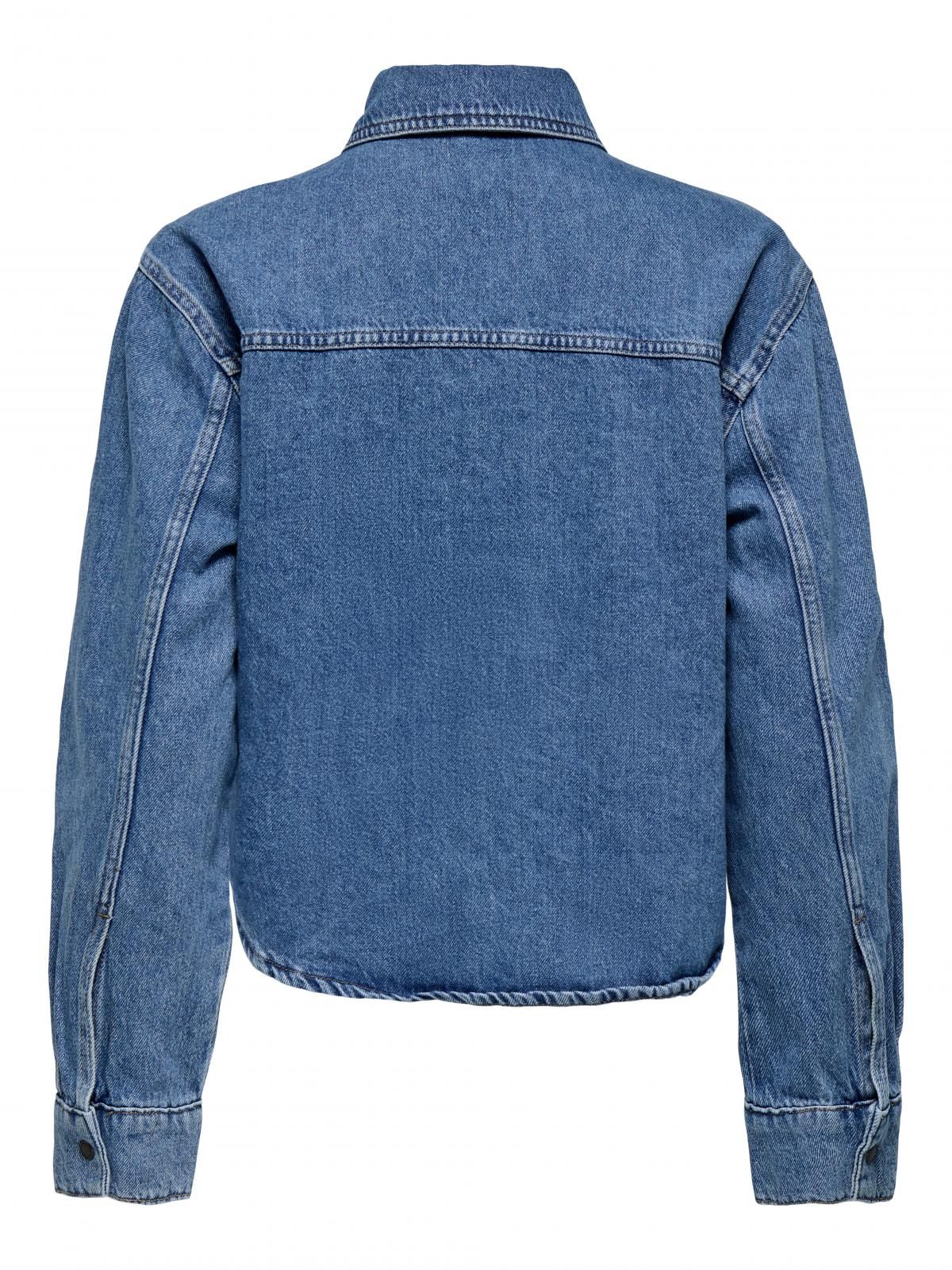 온리 트렌디 크롭 데님 셔츠 15332079_2115 BLUE / MEDIUM BLUE DENIM - 상세 이미지 5