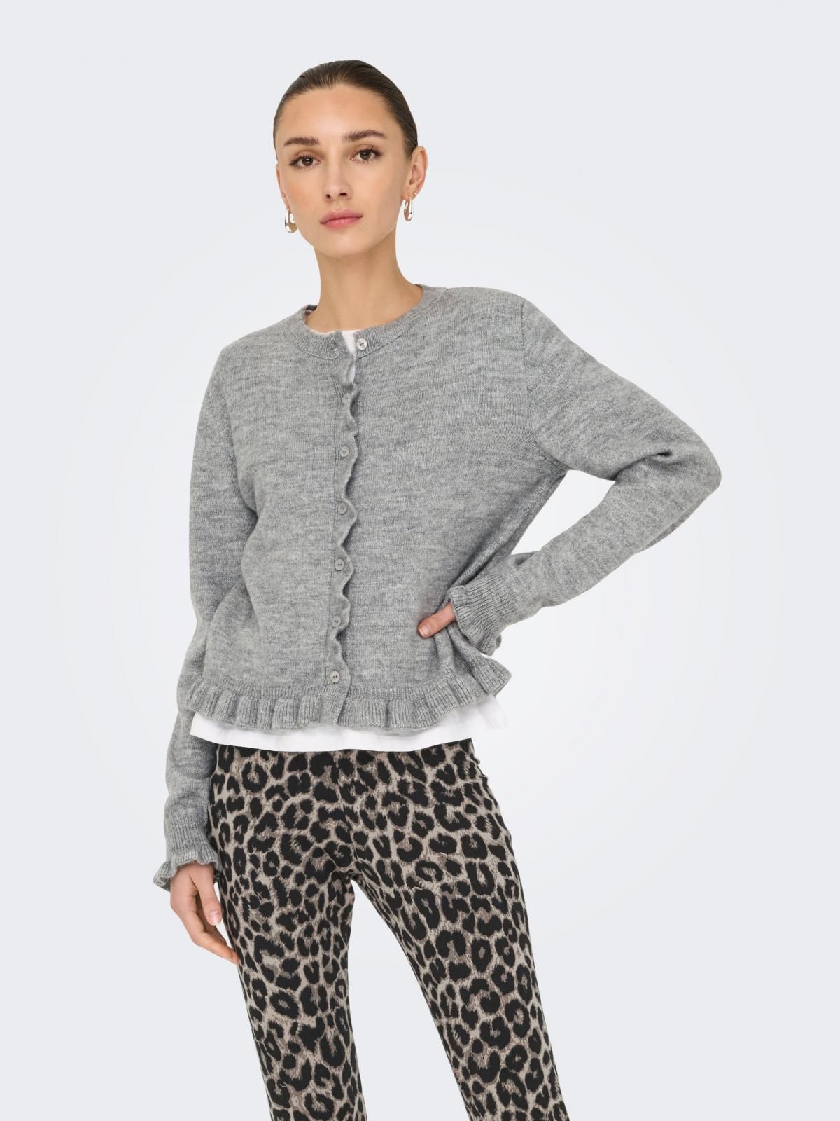 제이디와이 프릴 라운드넥 니트 카디건 15363485_2381 GREY / LIGHT GREY MELANGE - 상세 이미지 2