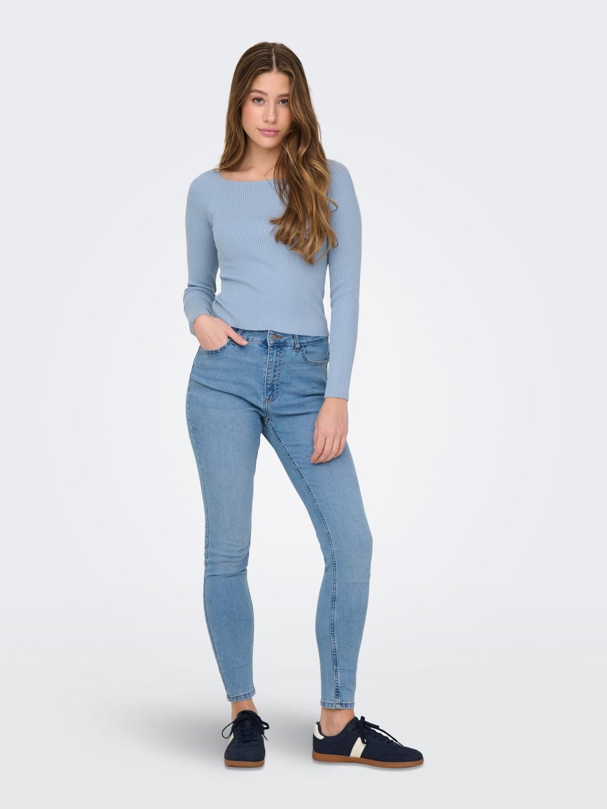 온리 테크니컬 플렉서블 크롭 보트넥 니트 15341778_3013 BLUE / SOFT CHAMBRAY - 상세 이미지 5