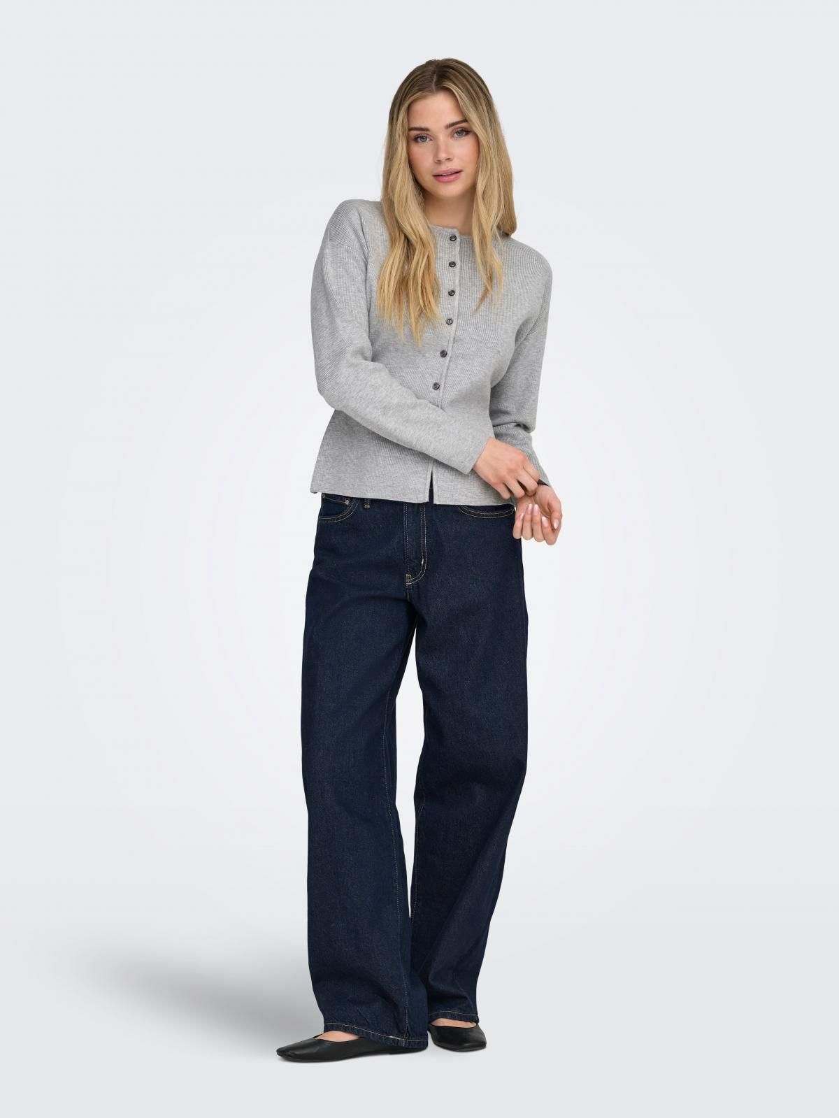 온리 베이직 플랫니트 라운드넥 카디건 15370435_2381_1258015 GREY / LIGHT GREY MELANGE - 상세 이미지 5