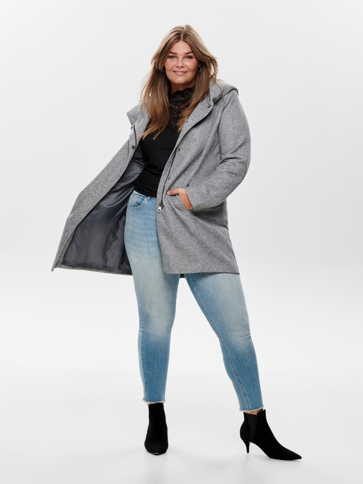 온리 빅사이즈 테크니컬 후드 롱 코트 15191768_2381 GREY / LIGHT GREY MELANGE - 상세 이미지 5