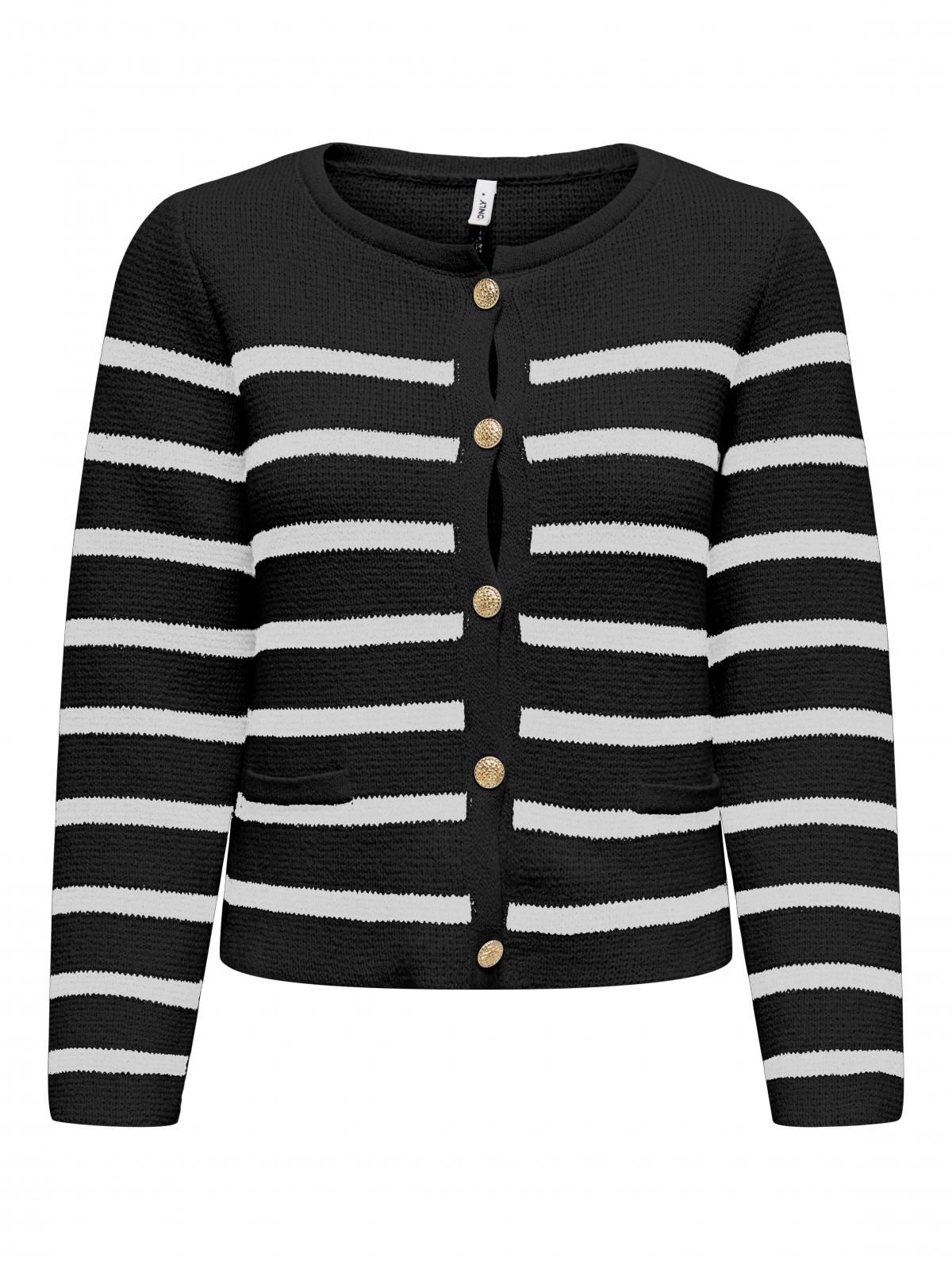 온리 스트라이프 베이직 라운드넥 카디건 15343803_2161_1177225 BLACK / BLACK - 상세 이미지 3
