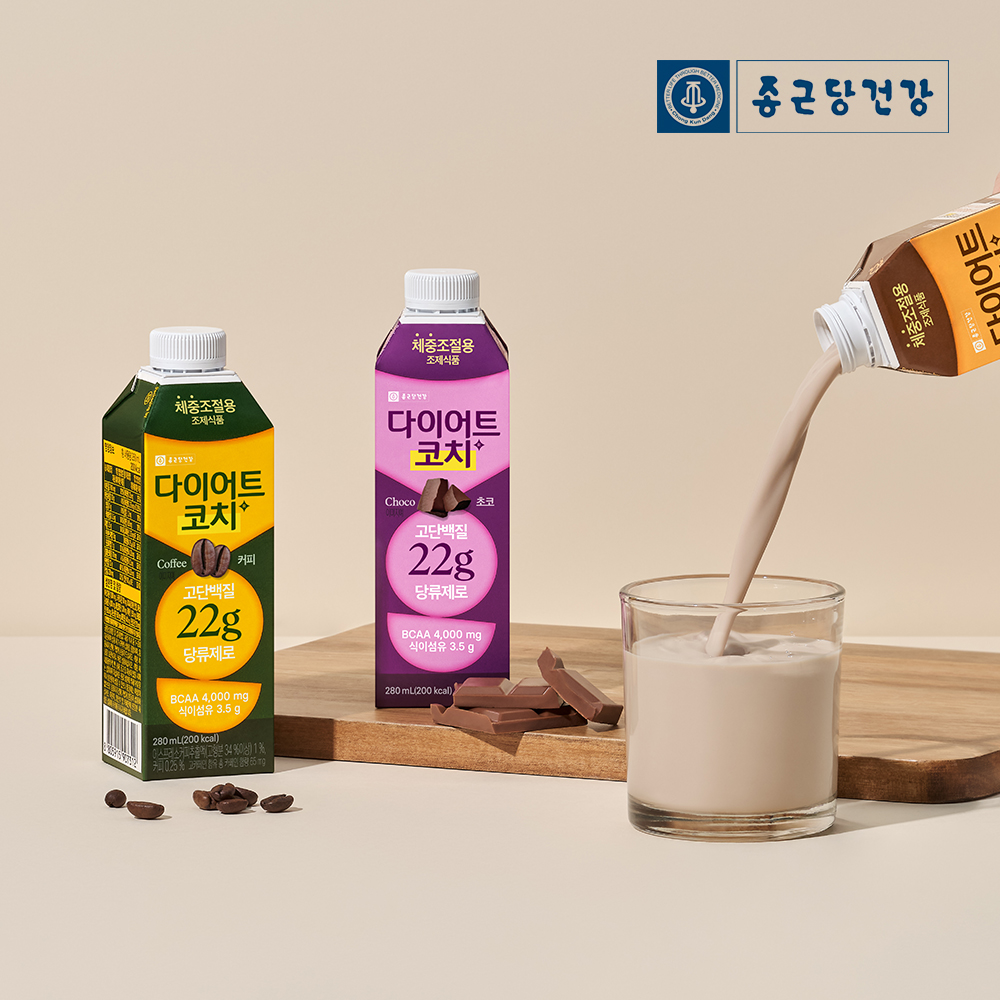 다이어트코치 종근당 초코맛 체중조절 당류제로 단백질음료 280ml 72팩