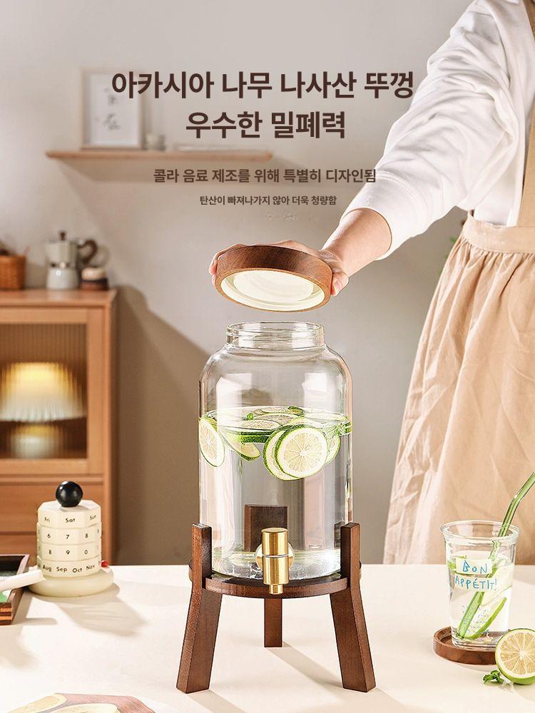 원목 워터 디스펜서 내열유리 주스 물 호텔 카페 뷔페 음료 서버 - 상세 이미지 3