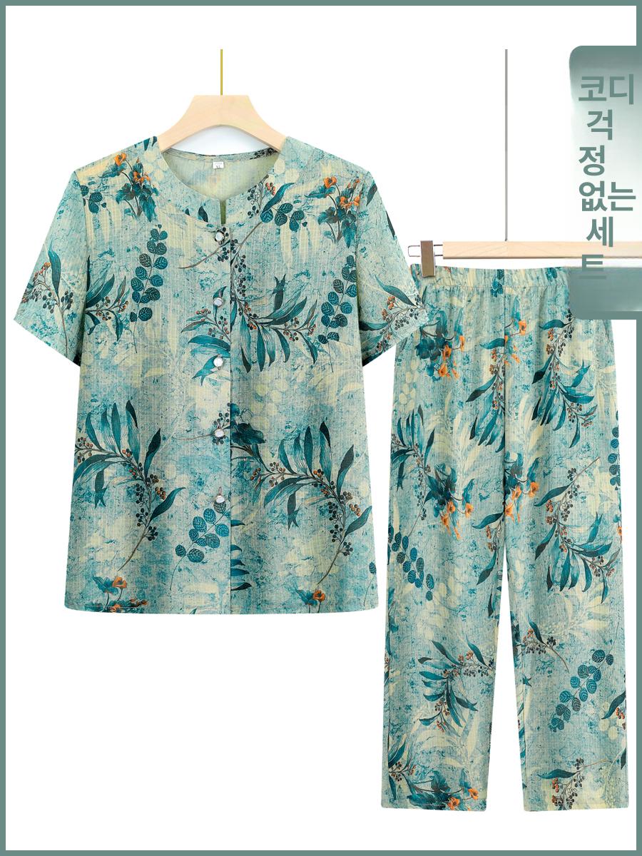 어머니 여름옷 투피스 할머니 반팔 상하의 세트 선물 - 상세 이미지 2