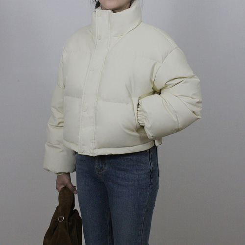 여성 겨울 하이넥 PU 버터 무광 덕다운 오리털 숏 패딩 이미지 6
