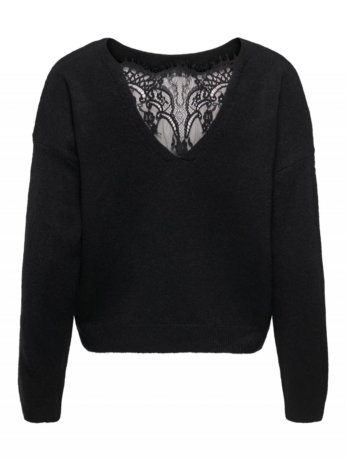 온리 레이스 디테일 소프트 라운드넥 니트 15350599_2161_1218422 BLACK / BLACK - 상세 이미지 4
