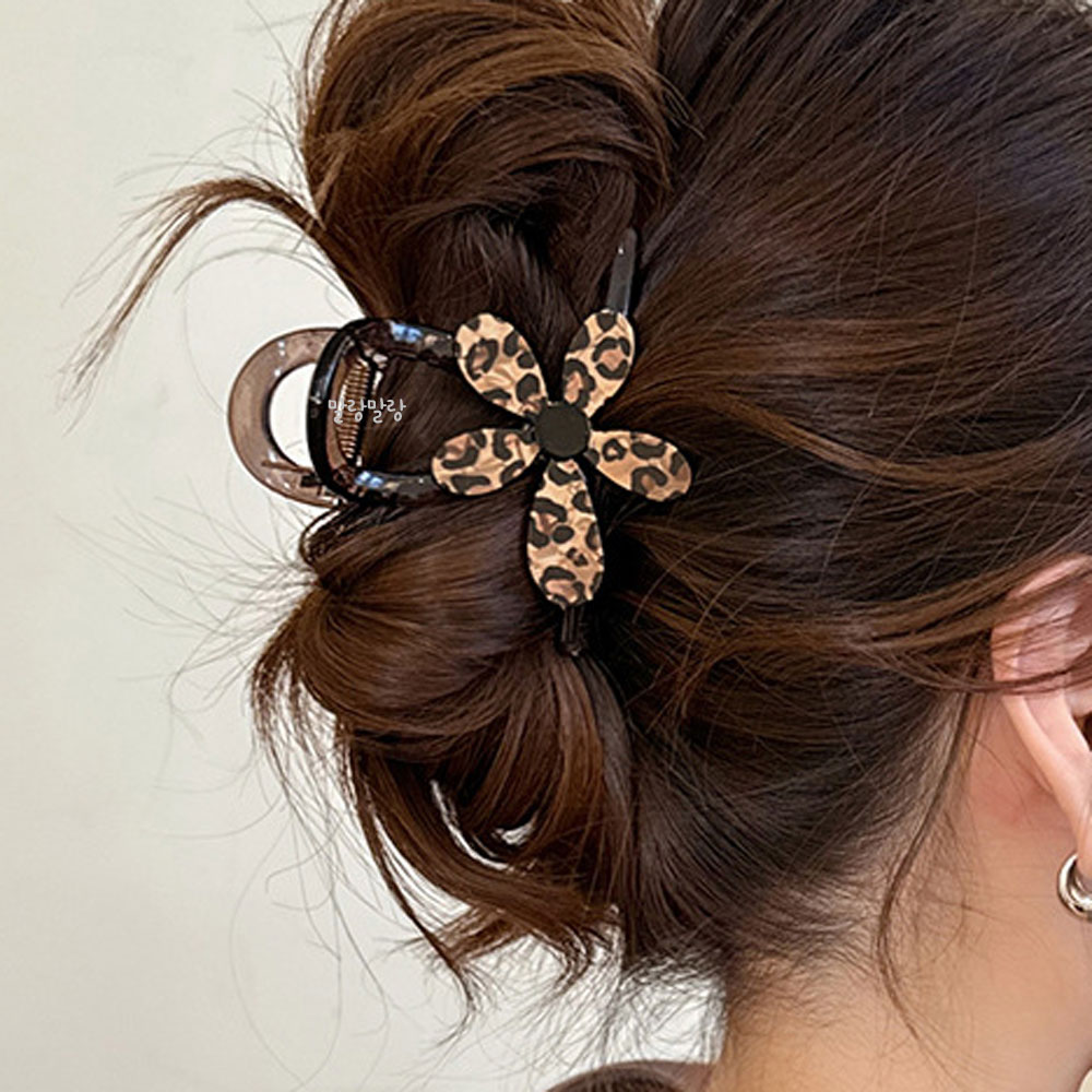 레오파드 꽃집게핀 대형 올림머리핀 호피 포인트 헤어핀 - 상세 이미지 5