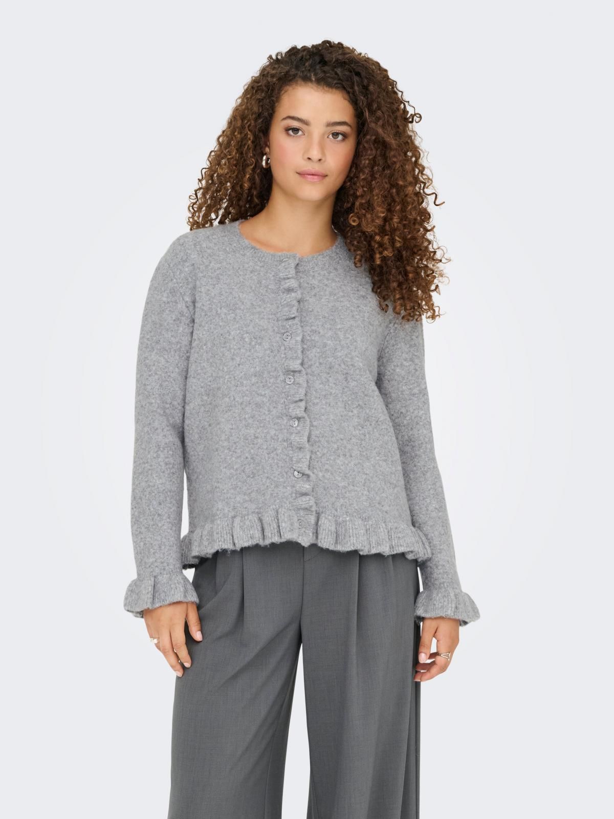 온리 플랫니트 라운드넥 프릴 카디건 15363415_2381_1235419 GREY / LIGHT GREY MELANGE - 상세 이미지 2