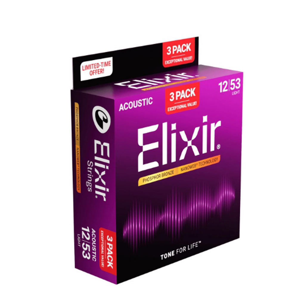엘릭서 나노웹 포스포브론즈 라이트 12-53 3팩 Elixir 통기타줄 제품 이미지