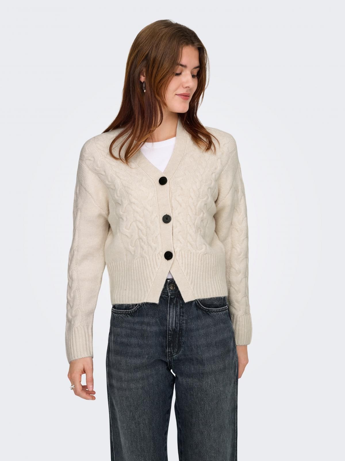온리 케이블 니트 브이넥 크롭 카디건 15352216_31_1232656 WHITE / WHITECAP GRAY - 상품 이미지