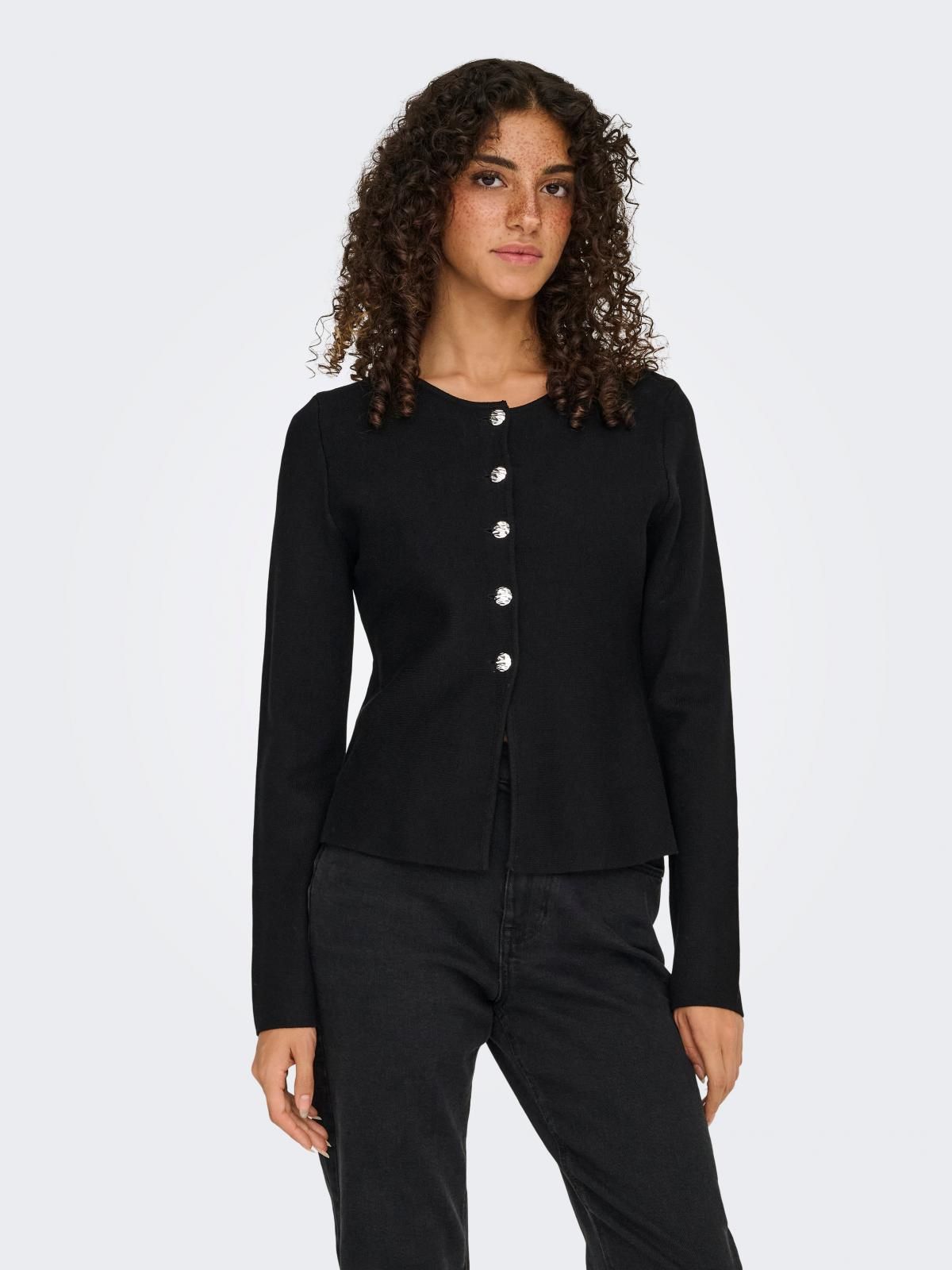 온리 테크니컬 라운드넥 버튼 카디건 블랙 15364267_2161_1237856 BLACK / BLACK - 상품 이미지