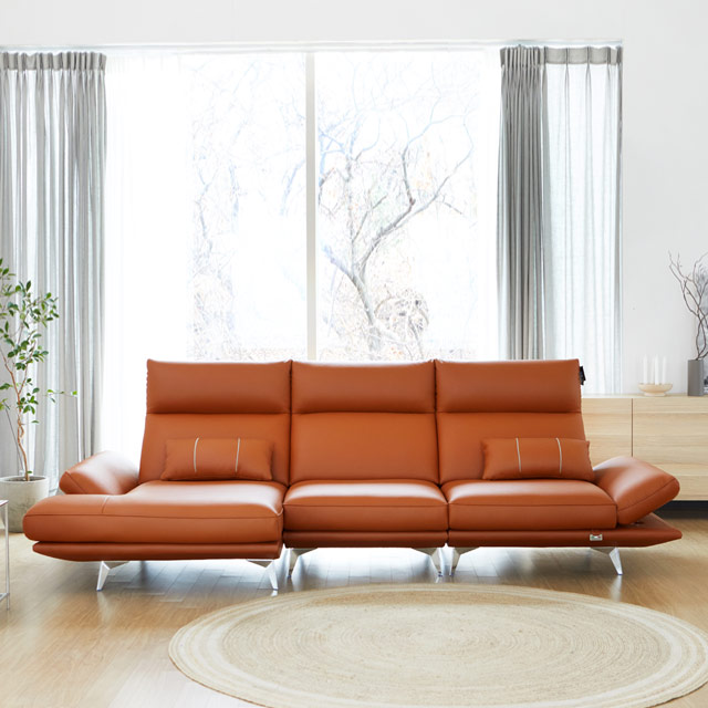 까사홈 밀라노 이태리 통가죽 반카우치 4인 소파(3인+반카우치)