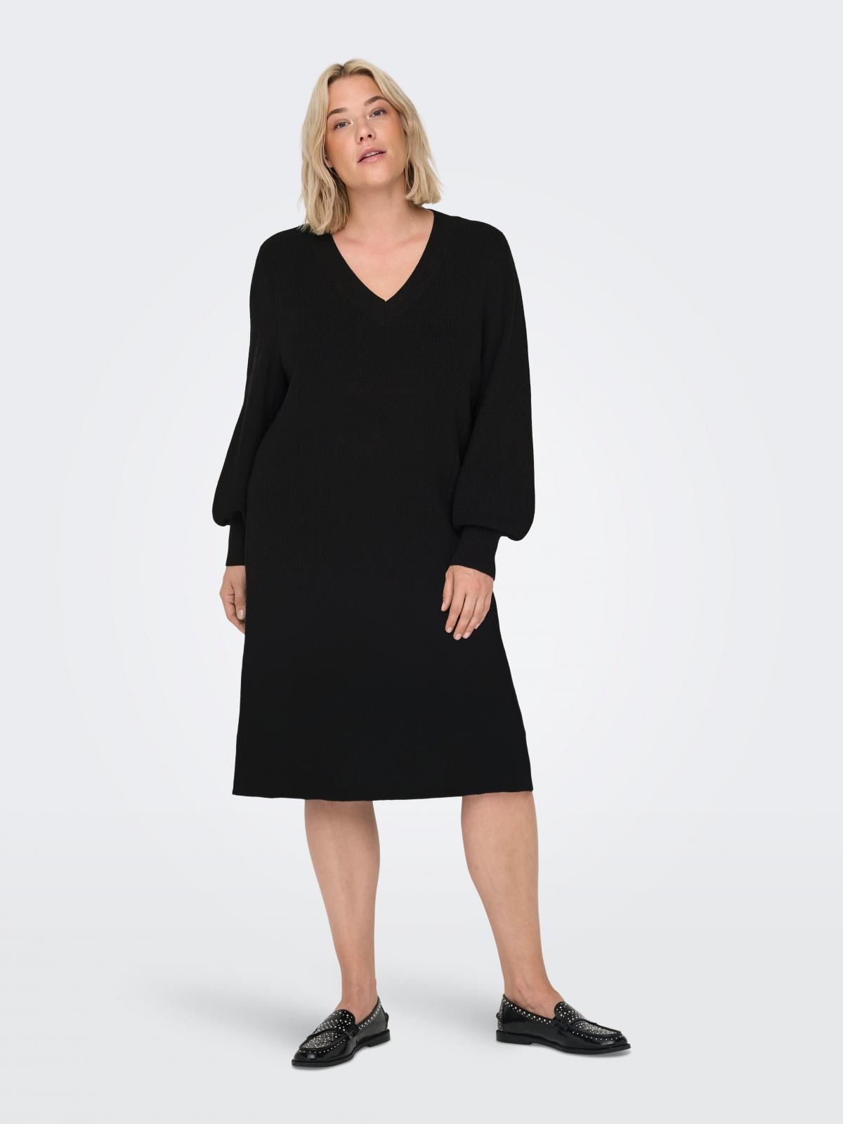 온리 커브핏 브이넥 미디 원피스 15327167_2161 BLACK / BLACK - 상품 이미지