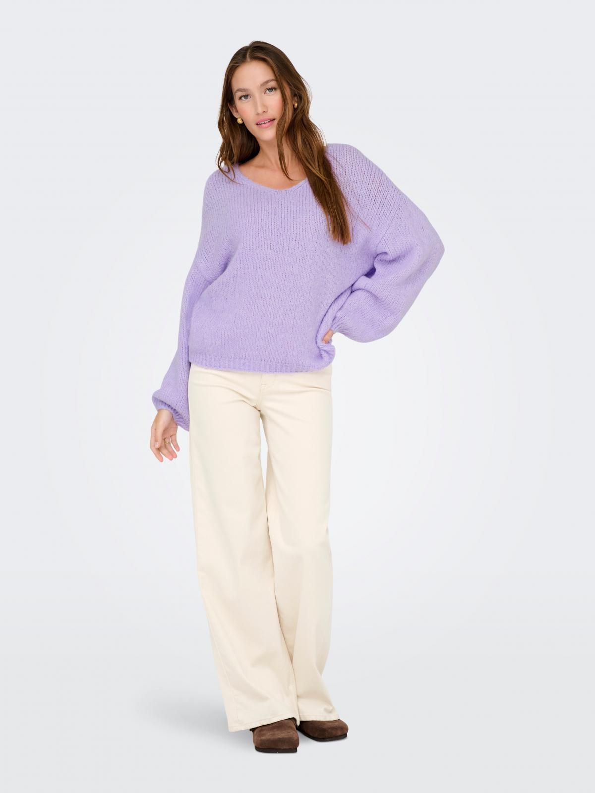 제이디와이 라벤더 루즈핏 브이넥 니트 스웨터 15334709_1129 PURPLE / PASTEL LILAC - 상세 이미지 5