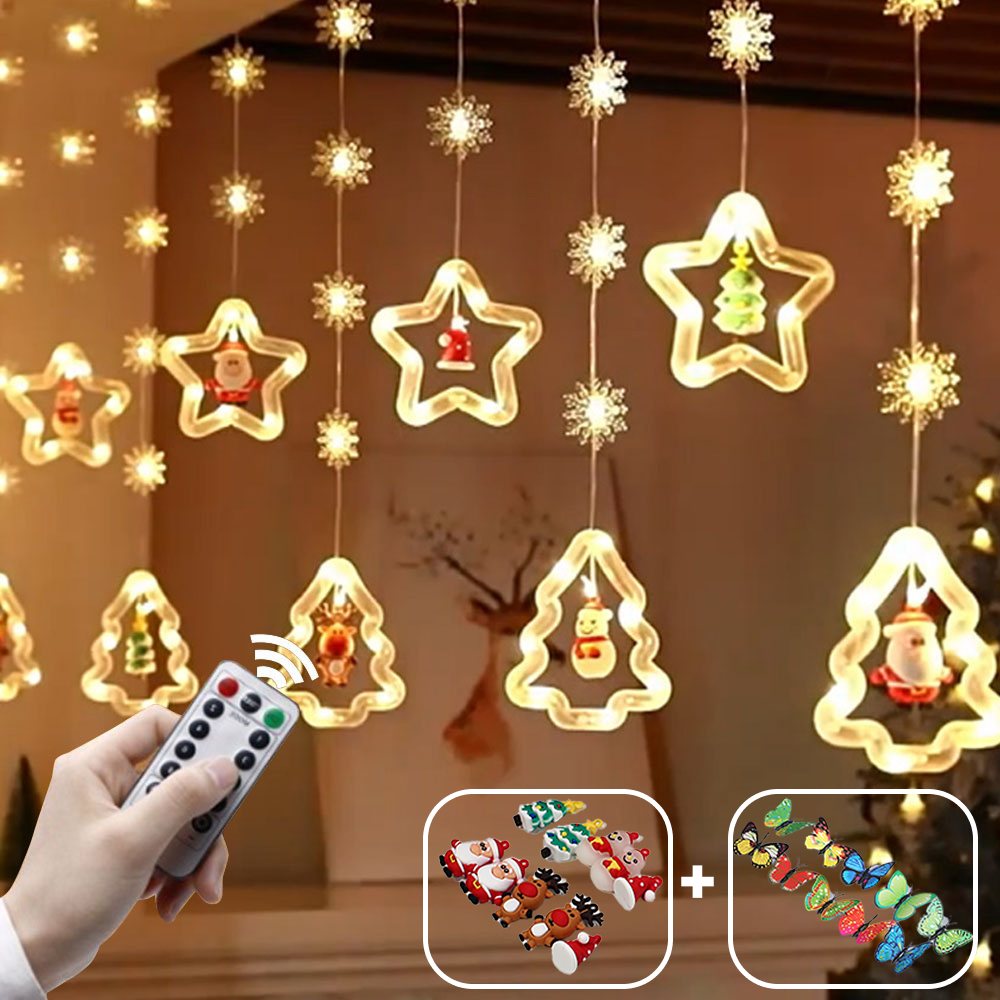 크리스마스 조명 가랜드 커튼 창문 장식 선물 전구 벽트리 무드등 2.0리모컨 별+트리혼합