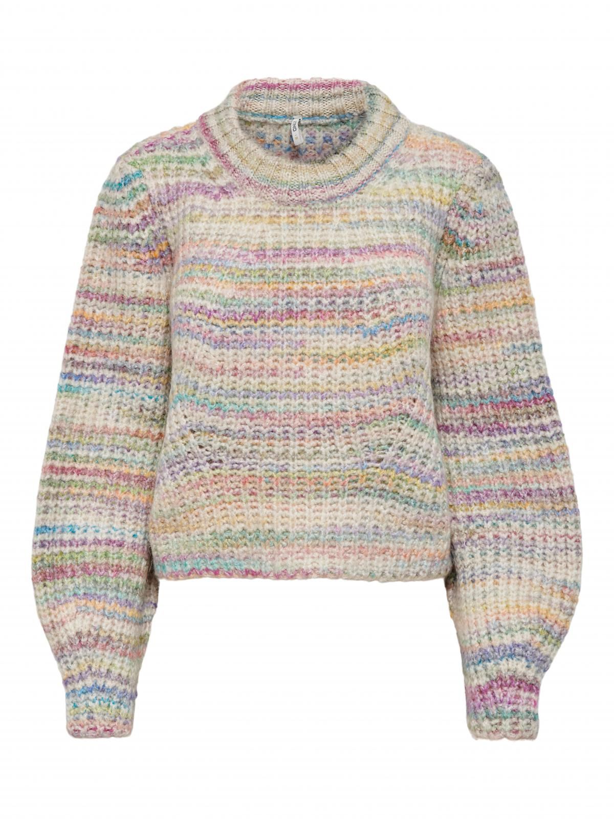 온리 멀티컬러 볼륨소매 크롭 라운드넥 니트 15259443_115_951511 BEIGE / PUMICE STONE - 상세 이미지 4