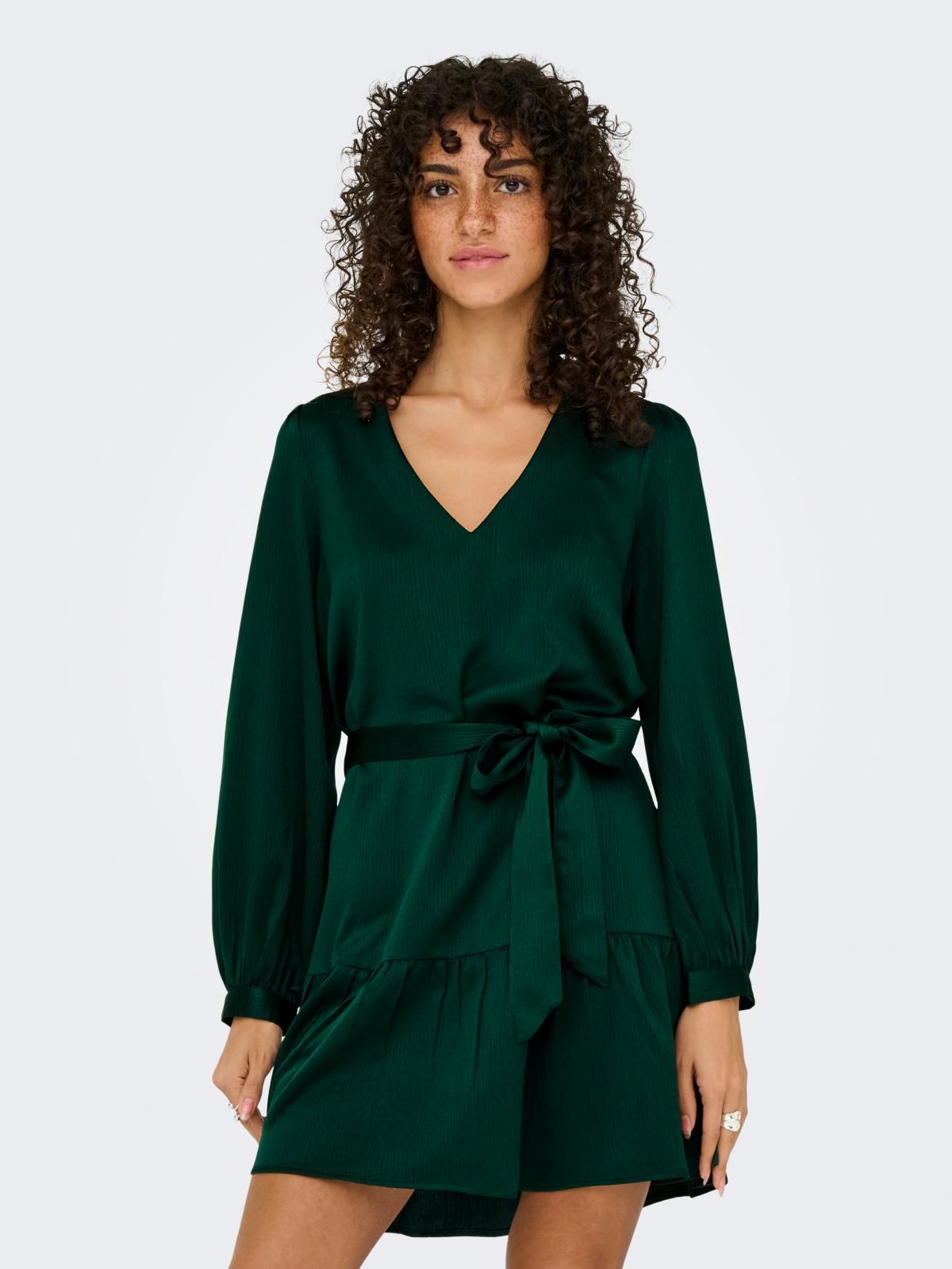 온리 페미닌 V넥 벨트 미니 원피스 15325454_2098 TURQUOISE / SCARAB - 상품 이미지