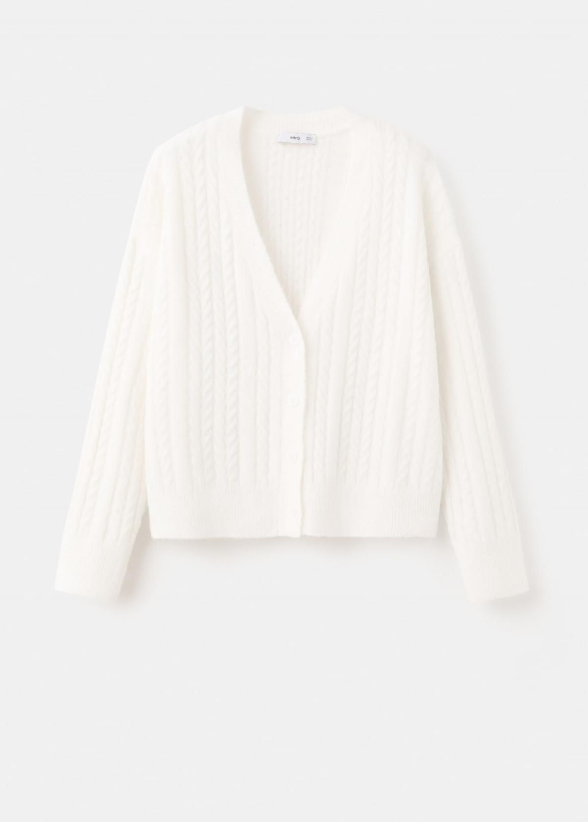 망고 플러스사이즈 케이블 니트 브이넥 카디건 27091215 CRUDO - 상품 이미지