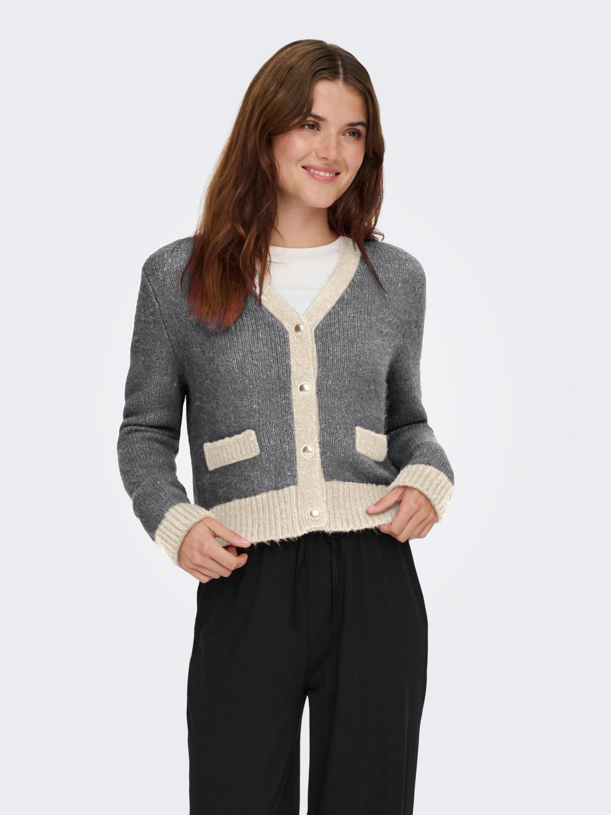 온리 클래식 투톤 브이넥 니트 카디건 15350851_2382_1193812 GREY / MEDIUM GREY MELANGE - 상품 이미지