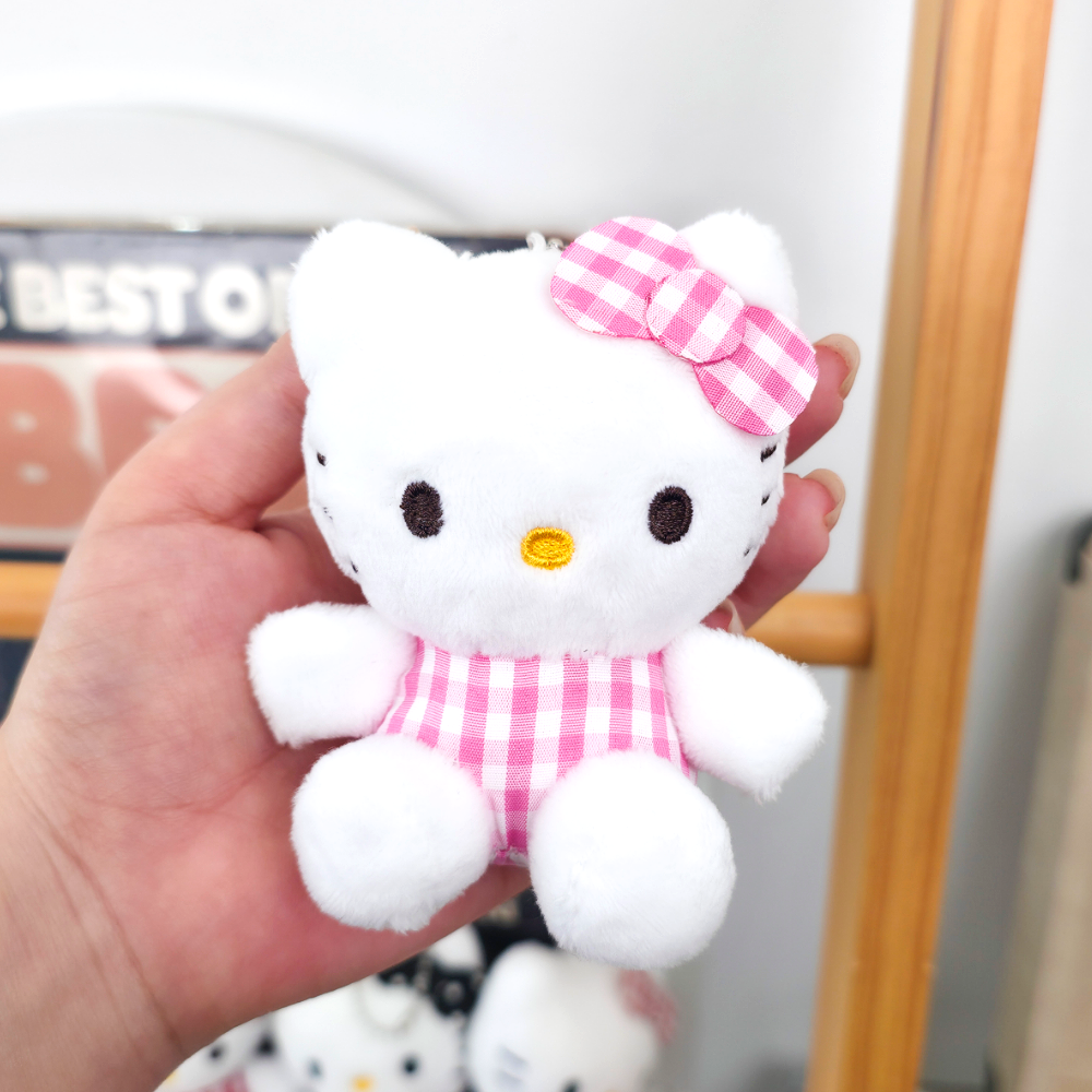 키티 인형키링 컬러패턴 하운드투스 핑크 레드 블랙 타탄 체크 도트 백꾸 산리오 키홀더 - 상세 이미지 5