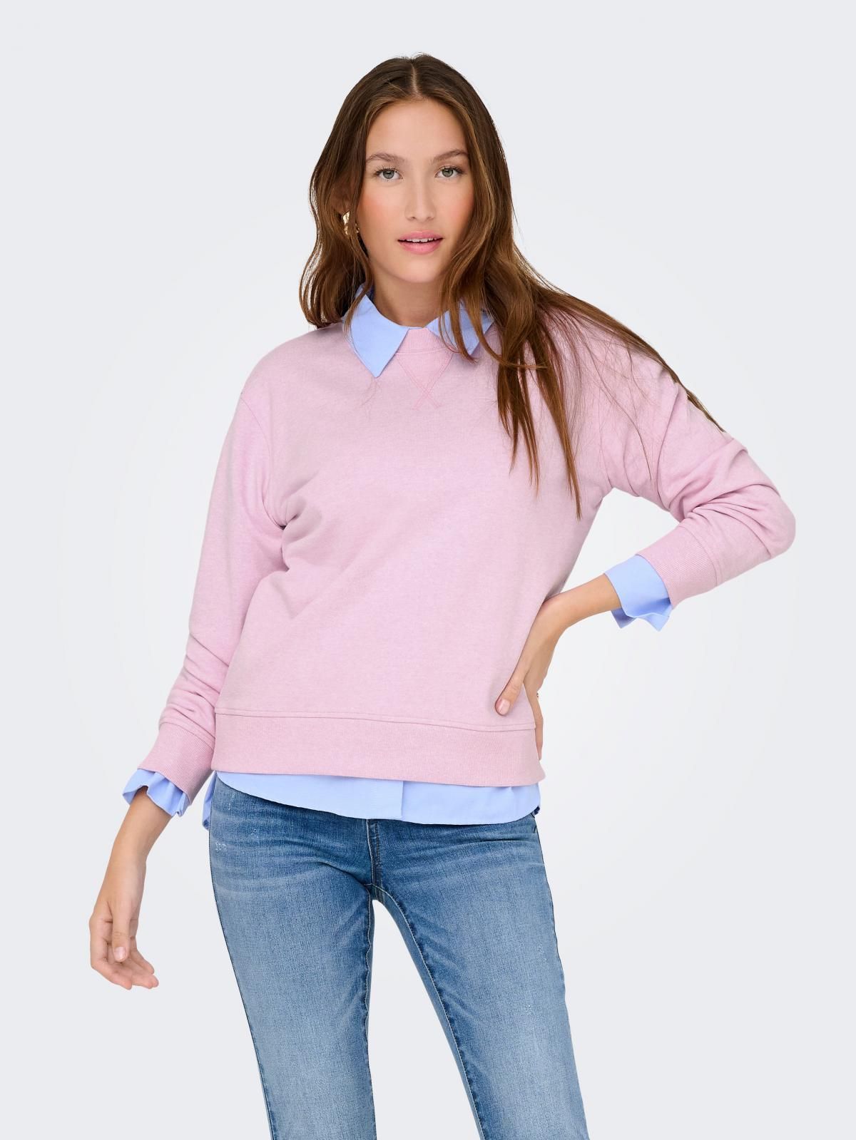 제이디와이 베이직 라운드넥 소프트 맨투맨 핑크 15353417_917 PURPLE / CHALK PINK - 메인 이미지