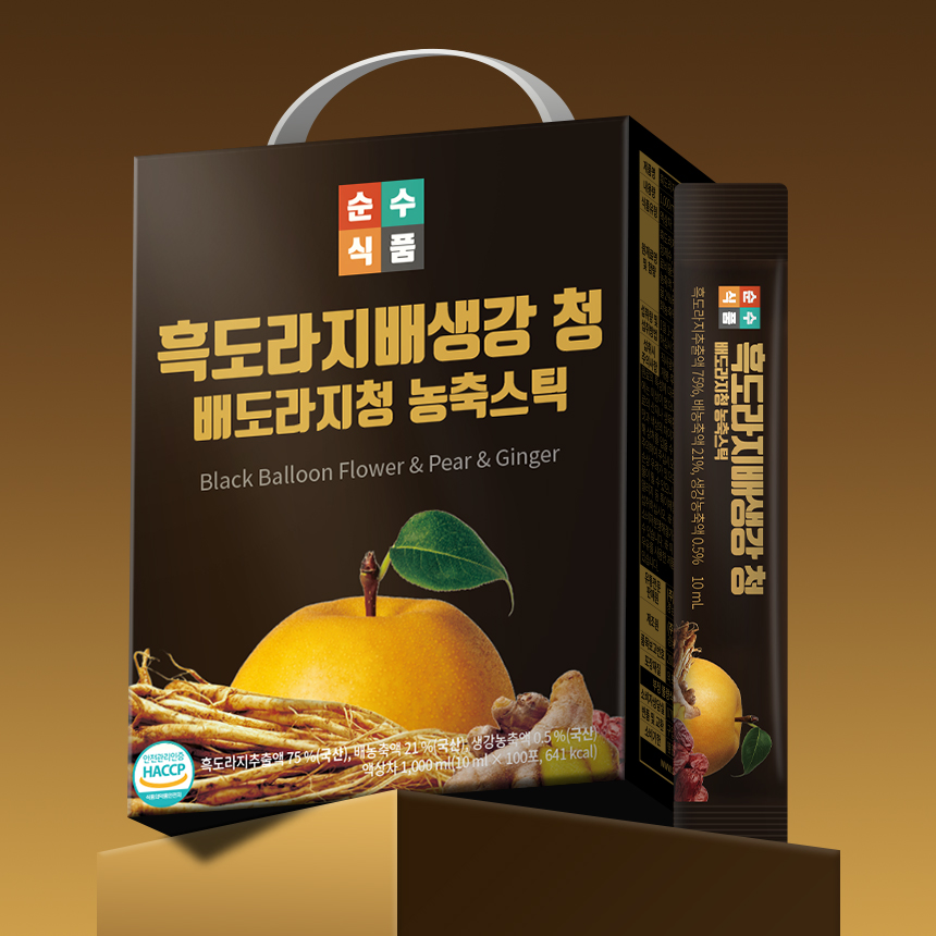 흑도라지 배 생강청 1박스 100포 도라지청 스틱 쌍화차 배즙 순수식품 총 1000g 제품 이미지