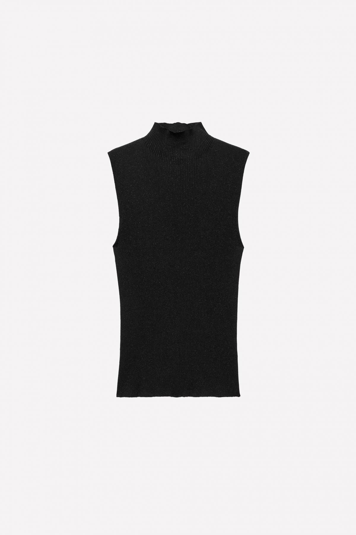 자라 테크니컬 슬림핏 니트 민소매 터틀넥 블랙 9598/360 BLACK - 상품 이미지