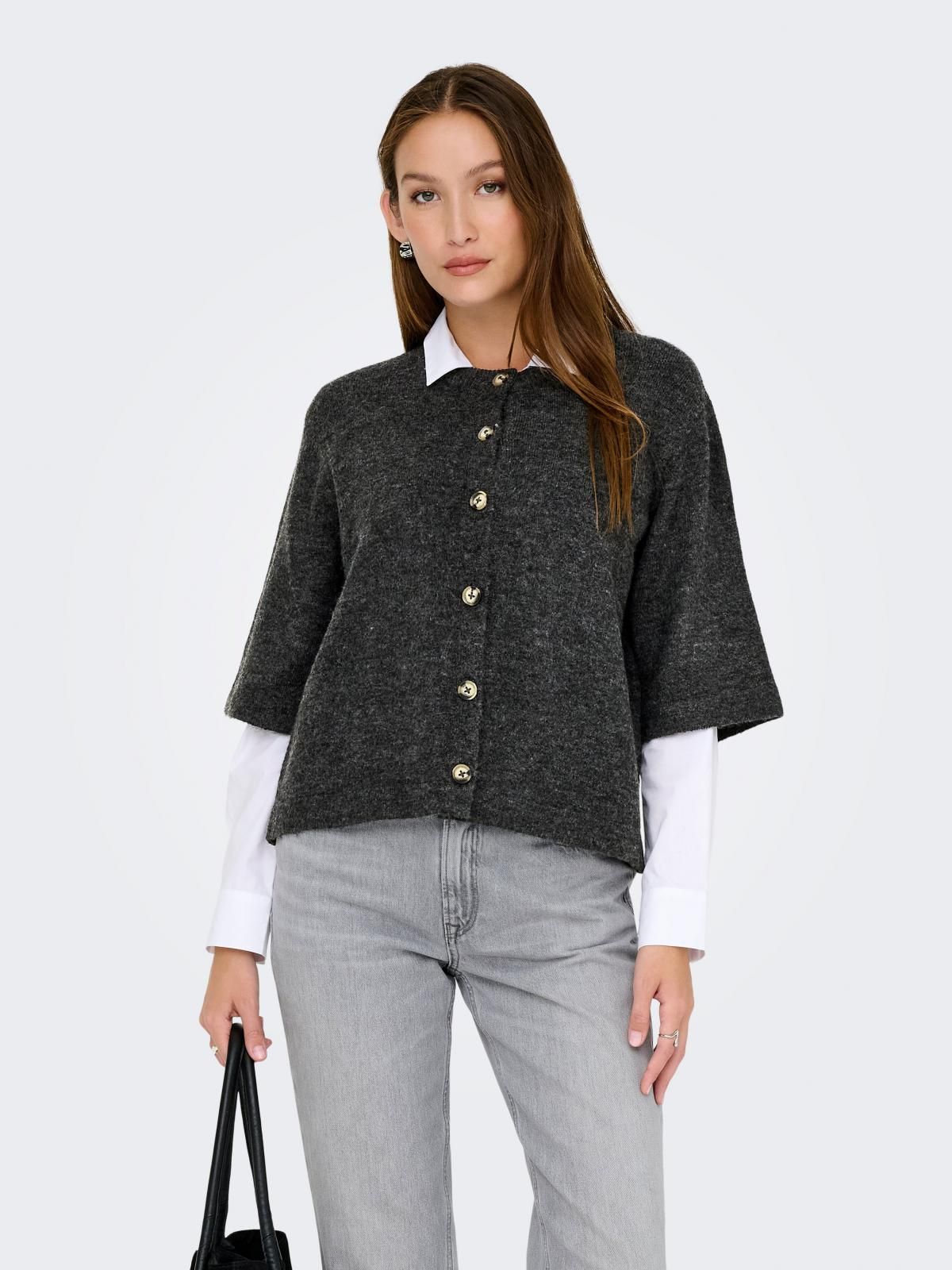 온리 모던 라운드넥 숏슬리브 니트 카디건 15348772_2383 GREY / DARK GREY MELANGE - 상세 이미지 2