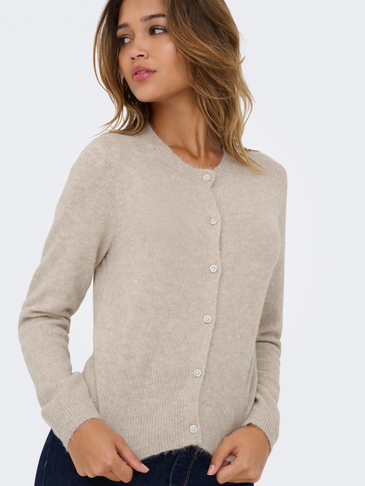 온리 라운드넥 플랫니트 베이지 카디건 15358548_115_1242721 BEIGE / PUMICE STONE - 상품 이미지