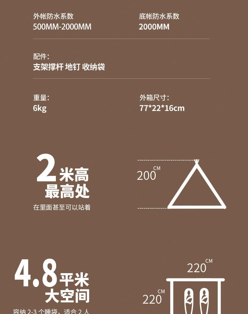 삼각 텐트 야외용 캠핑 피라미드 쉘터 도어 오두막 방갈로 2x2x2m - 상세 이미지 5