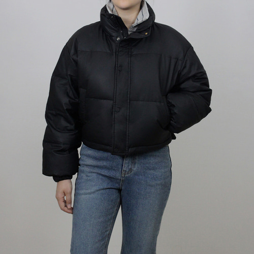 여성 겨울 하이넥 PU 버터 무광 덕다운 오리털 숏 패딩 - 상세 이미지 5