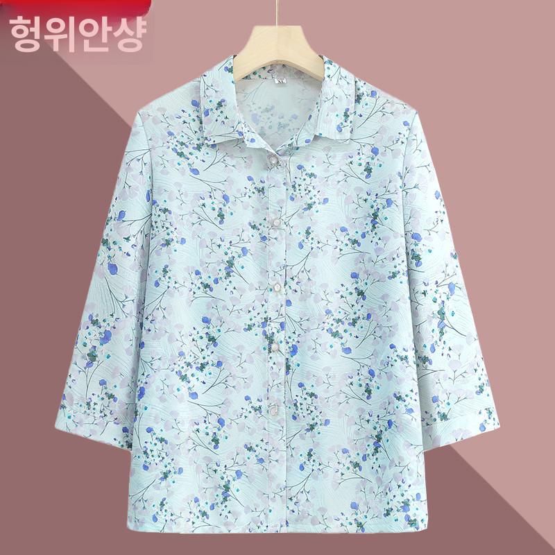 중장년 어머니 얇은 여름 남방 할머니 블라우스 외출복 상의 - 메인 이미지