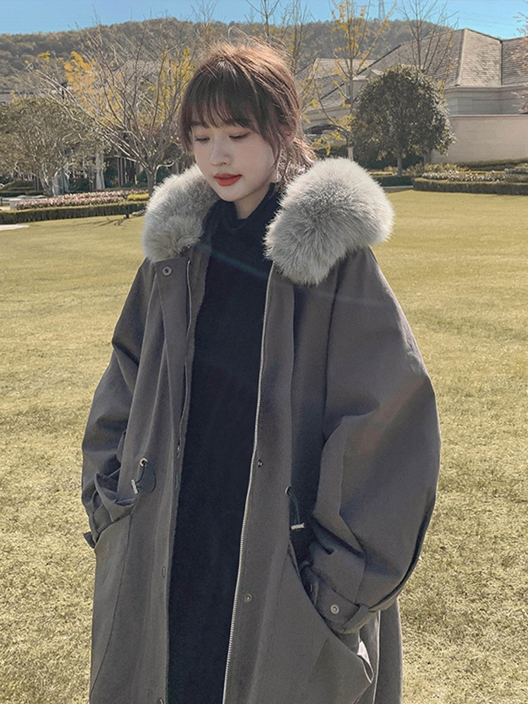 야상 바람막이 점퍼 양털 안감기모 여성 루즈핏 빅사이즈 롱패딩 캐주얼 데일리 경량 4컬러 - 상세 이미지 4