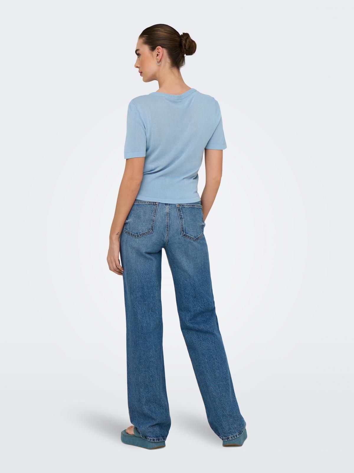 온리 플랫니트 소프트 라운드넥 반팔 니트 15314609_3013 BLUE / SOFT CHAMBRAY - 상세 이미지 3