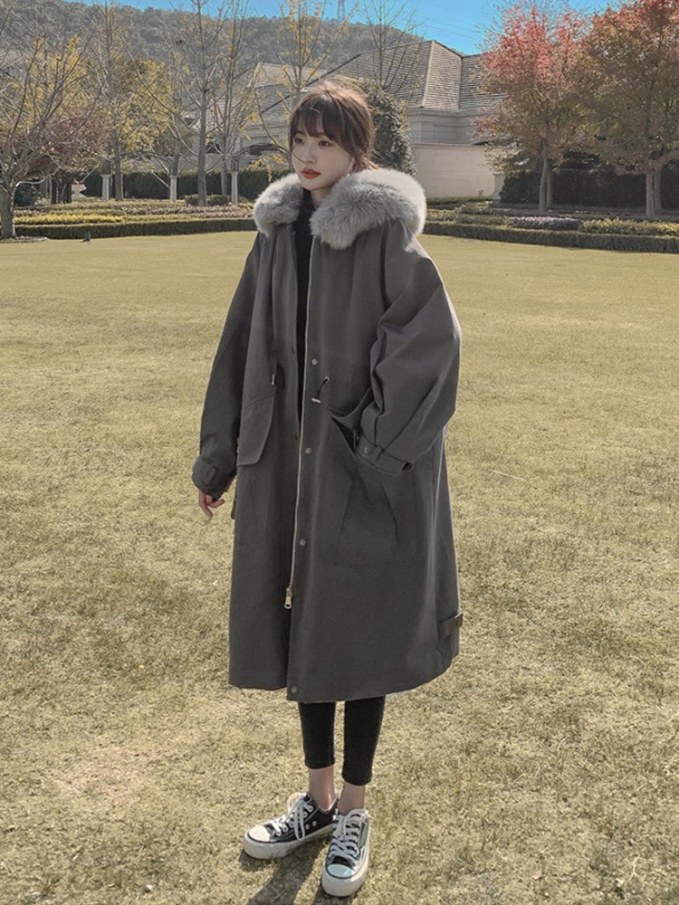야상 바람막이 점퍼 양털 안감기모 여성 루즈핏 빅사이즈 롱패딩 캐주얼 데일리 경량 4컬러 - 상세 이미지 2