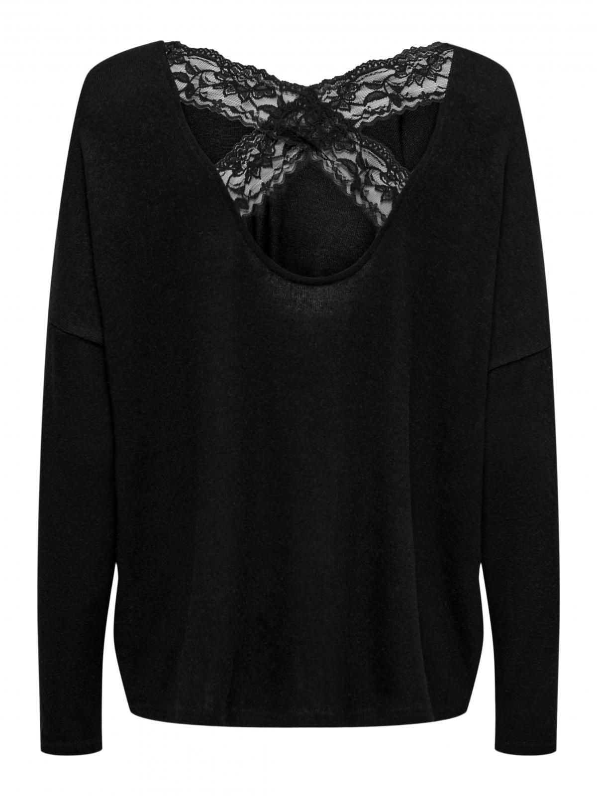 온리 라운드넥 레이스 디테일 블랙 니트 풀오버 15267147_2161_987512 BLACK / BLACK - 상세 이미지 5