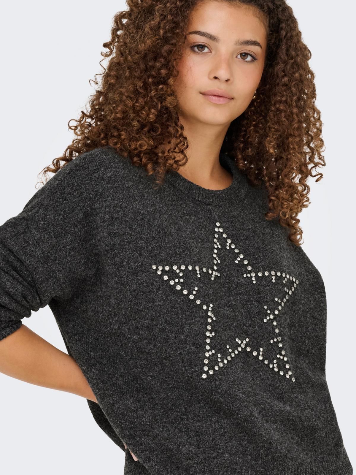 온리 비딩 라운드넥 니트 스타 포인트 15353062_2383_1201581 GREY / DARK GREY MELANGE 이미지 6
